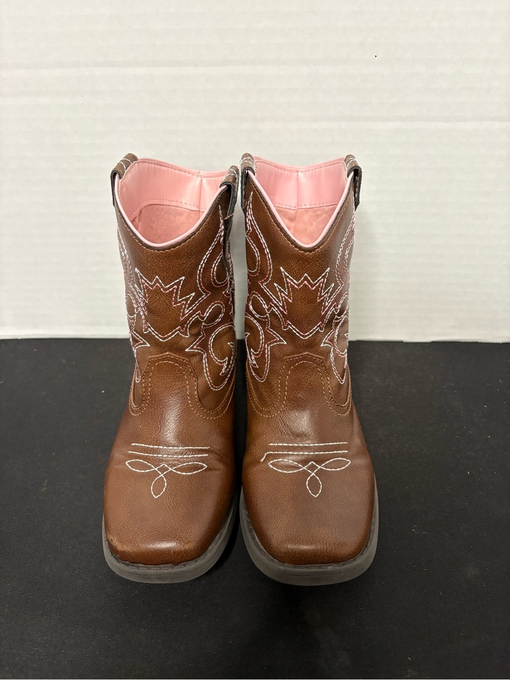 Kids Brown Western Cowboy Boots with Pink Lining